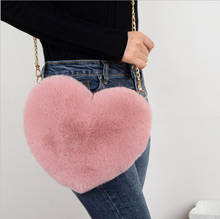 Mochila peluda con forma de corazón para mujer, bolsa de mensajero con cadena de felpa, bandolera de hombro, regalo de San Valentín 2024 - compra barato