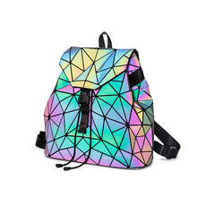 Mochila feminina com lantejoulas geométricas, mochila luminosa para meninas adolescentes bolsa de cordão holográfico 2024 - compre barato