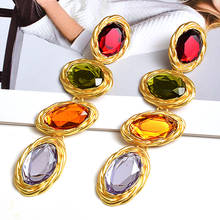 Wholesale Gold Color Metal Colorful Rhinestone Long Drop Earrings Fashion Trend Fine Clear Crystal Jewelry Accessories For Women 2024 - buy cheap