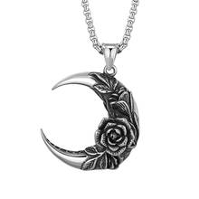 Stainless Steel Vintage Flower New Moon Rose Flower Pendant Necklace Jewelry Crescent Gift For Him with Chain 2024 - buy cheap