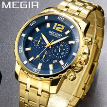 MEGIR-reloj analógico de acero inoxidable para hombre, accesorio de pulsera resistente al agua con cronógrafo, complemento deportivo masculino de marca de lujo con diseño militar, disponible en color dorado, 2068 2024 - compra barato