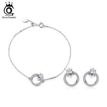 ORSA JEWELS Stylish Female Wedding Genuine 925 Silver Jewelry Set with Solitaire Zircon Stud Earring Neck Chain Bracelet OSS117 2024 - buy cheap