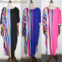 African Stripe Print Patchwork Long Dress Women Oversized Batwing Sleeve Color Block Ladies Casual Maxi Dress Summer 2024 - buy cheap