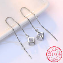 925 Sterling Silver Elegant Cube Love Window Zirconia Sugar Drop Earrings Box Chain Long Tassel Earrings for women/jzkljda 2024 - buy cheap