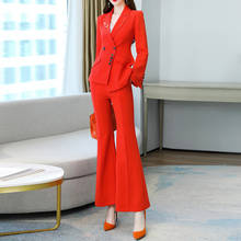 Wemen Two Pieces Set Blazer Elegant Double Breasted and Flare Pants Red Jacket Slim Classy Casual Office Party Autumn Spring 2024 - buy cheap