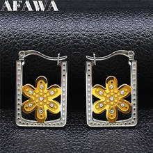 Flower Geometry Stainless Steel Crystal Hoop Earrings for Women Gold Silver Color Earrings Jewelry pendientes de aro E8025S01 2024 - buy cheap