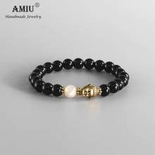 AMIU Buddha Head High Quality Natural Black Bead Onyx Healing Balance Prayer Natural Stone Beads Yoga Bracelet For Men Women 2024 - buy cheap