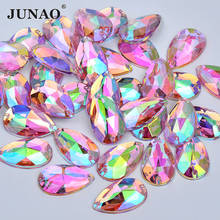 JUNAO 100pcs 17x28mm Pink AB Teardrop Sewing Rhinestones Decoration Acrylic Crystal Sew On Stone Flatback Strass Applique 2024 - buy cheap