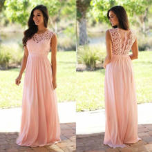 Pink Cheap Bridesmaid Dresses Under 50 A-line Scoop Chiffon Lace Long Wedding Party Dresses 2024 - buy cheap