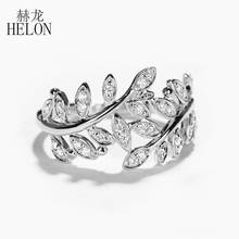 HELON Solid 14K White/Yellow/Rose Gold 0.17ct Natural Diamond Women Engagement Wedding Women Trendy Leaf style Fine Jewelry Ring 2024 - buy cheap