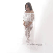 White Lace Ruffles Maternity Dress For Photo Shoot Slit Front Pregnancy Photography Maxi Dress 2024 - buy cheap