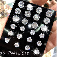 Enthusiasm Fashion Cubic Zirconia Stud Earrings Set For Woman Round Earring Amazing Price Statement Party Jewelry Gift 12 Pairs 2024 - buy cheap