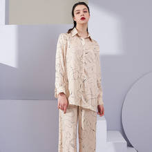 Spring Women Thin Lines Printing Pajamas Viscose Turn-down Collar Luxury Sexy Clothes Long Sleeve Satin Sleepwear Home Clothes 2024 - buy cheap