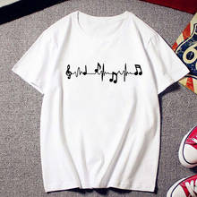 Camiseta feminina branca, camiseta estampada com note musical criativa, estilo harajuku, roupa vintage 2024 - compre barato