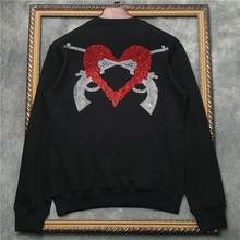 Men's 100% Cotton Pullover Crystal love double gun pattern on back Sweatshirt Men Sweaterwear DD|41935D524 2024 - buy cheap