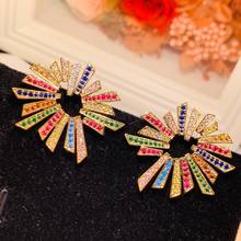 HIBRIDE Luxury Multicolor Fireworks Stud Earring for Women Wedding Cubic Zirconia Dubai Bridal Earring Jewelry Accessories E-556 2024 - buy cheap