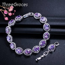 ThreeGraces Brand Shinny Big Oval Purple Cubic Zirconia Stone White Gold Color CZ Bracelets Bangle for Women Party Jewelry BR098 2024 - buy cheap