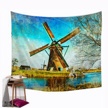 Windmill wall tapestry natural scenery wall blanket bedroom decoration wall cloth small tapestry 2024 - buy cheap