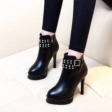 Fashion Thin High Heels Women Rivets Ankle Boots Round Toe Female British Style Shoes Platform  Ladies Motorcycle Boots G0039 2024 - buy cheap