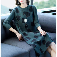 Vestido Midi informal de manga larga para otoño e invierno, vestido elegante de punto verde con estampado Vintage, para mujer, para fiesta, 2021 2024 - compra barato