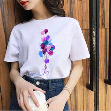 Leisure Summer Aesthetic balloon print T shirt fashion female tshirt Harajuku Lady tshirt Short Sleeve White O-neck Tshirt women 2024 - buy cheap