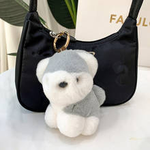 12CM Rex Rabbit fur puppy Real fur Keychain Plush Dog Toy Women Bag Trinkets Handbag Pendant Car Key Metal ring Birthday Gift 2024 - buy cheap