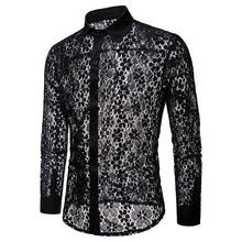 Mens Lace Transparent Shirts Sexy Mesh see Through Dress Shirt Men Slim Fit Long Sleeve Stage Party Dance DJ Mens Clothing 2024 - buy cheap