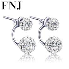 FNJ Double Ball Earrings 925 Silver Jewelry Original Pure S925 Sterling Silver Stud Earring for Women White Zircon Stone 2024 - buy cheap