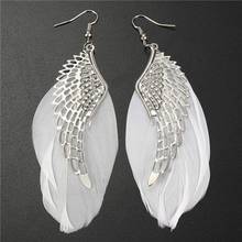 Pendientes de aleación con forma de pluma para mujer, aretes con alas de Ángel Retro, Color blanco, joyería encantadora, 1 par 2024 - compra barato