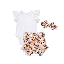 Novo macacão de três peças de roupas de bebê feminino cor sólida macacão com manga curta e calça curta com faixa para cabeça 2024 - compre barato