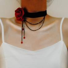Sexy Gothic Chokers Black Lace Collar Neck Choker Necklace Red Flower Victorian Women Chocker Steampunk Jewelry SALE 2024 - buy cheap