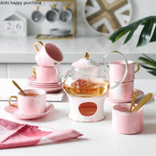 Ceramics Afternoon Tea Set Glass Kettle Candle Heating Stove Base Pink Gray Coffee Cup and Saucer Kit Home Teaware Tea Pot Set 2024 - buy cheap