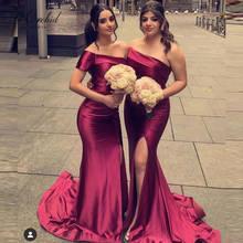 PEORCHID One Shoulder Mermaid Bridesmaid Dresses Slit Sexy Burgundy Wedding Guest Party Dresses For Women Elegant Formal Gowns 2024 - buy cheap