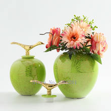 Керамическая ваза в китайском стиле ретро с крышкой, современное домашнее украшение ручной работы, предметы интерьера, вазы для цветов, Золотая ваза 2024 - купить недорого