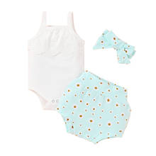 0-24m bebê camisola macacão + shorts + arco bandana, daisy print doce estilo verão roupas 2024 - compre barato