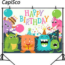 Capisco-Fondo de fotografía de monstruo de dibujos animados para niños, cartel personalizado de feliz cumpleaños para fiesta de bienvenida de bebé, estudio fotográfico 2024 - compra barato