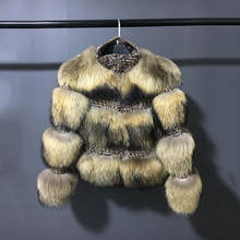Rf1930 promoção de luxo completa pele de guaxinim natural pele listrado casaco feminino zíper manga longa inverno real casaco pele 2024 - compre barato