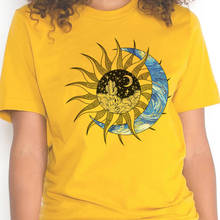 Noite estrelada sol lua vintage camisetas femininas estilo boho estética celestial t camisa hipster algodão gráfico t bonito das senhoras topos 2024 - compre barato