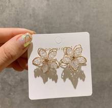 Korean Crystal Hollow Flower Stud Earrings for Woman Girl  Petal Earring Fashion Festival Charm Jewelry 2024 - buy cheap