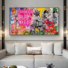 Graffiti Street Art Banksy Art Love Is All We Need Canvas Paintings Poster Print Wall Art for Living Room Home Decor (No Frame) 2024 - buy cheap