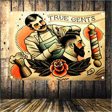 TRUE GENTS  Old school class tattoo Shave Beard Poster Flag Banner Tapestry Barber Shop Hairdresser Salon Barber Shop Decor 2024 - buy cheap