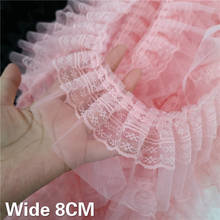 8CM Wide Double Layers Pink Mesh Embroidered Flower 3D Pleated Lace Fringe Ribbon Ruffle Trim DIY Garment Sewing Accessories 2024 - buy cheap