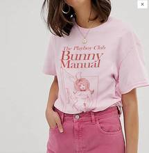 Забавный клубный кролик, милая художественная футболка, 100% хлопок, унисекс, женская эстетика, tumblr, гранж, графическая модная Винтажная футболка, Топ 2024 - купить недорого