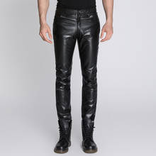 Men's Genuine Leather Pants Real Leather Sheepskin Motorcycle Vintage Classic Male Trousers Black Slim Fit Fashion Formal Pants 2024 - buy cheap