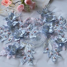 SASKIA-parche bordado de flores 3d azul cielo, telas de malla con cuentas de cristal, apliques de costura, accesorios de ropa, parches Diy, 2 uds. 2024 - compra barato