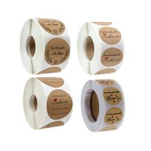 Rollo de etiquetas redondas de 25mm, rollo de papel Kraft Natural de agradecimiento con corazón, sello adhesivo, hecho a mano con amor, 500 unidades 2024 - compra barato