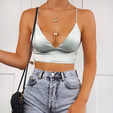 Women Sling Vest Sleeveless Off Shoulder Crop Top Sexy Backless Folds Satin Deep V-neck 2020 Summer Charming Slim Short Top Vest 2024 - buy cheap