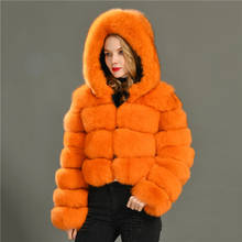 2020 New Women's Real Fox Fur Jacket Hooded Zipper Lady Short Style Striped Big Fur Coat Winter Thick Warm Fur Outerwear 2024 - buy cheap