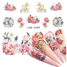 1 pc flor folhas etiqueta do prego decalques flor colorido slider rosa água envolve arte do prego decoração floral em unhas 2024 - compre barato