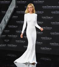 Elegant Mermaid White Celebrity Dresses Long Sleeve Satin Hollow Back New Arrival Red Carpet Dresses платье вечернее 2024 - buy cheap